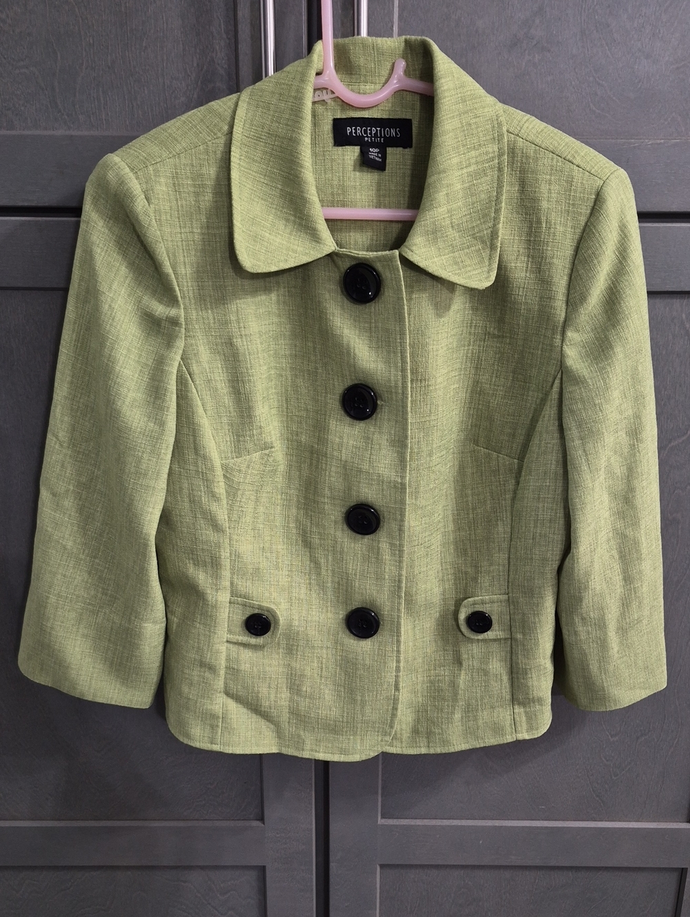 Perceptions Petite Sage Green Collar Jacket